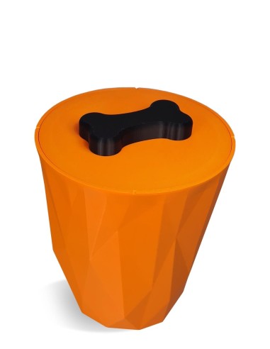Orange CrocketBox used as decorative airtight dog treat storage.
