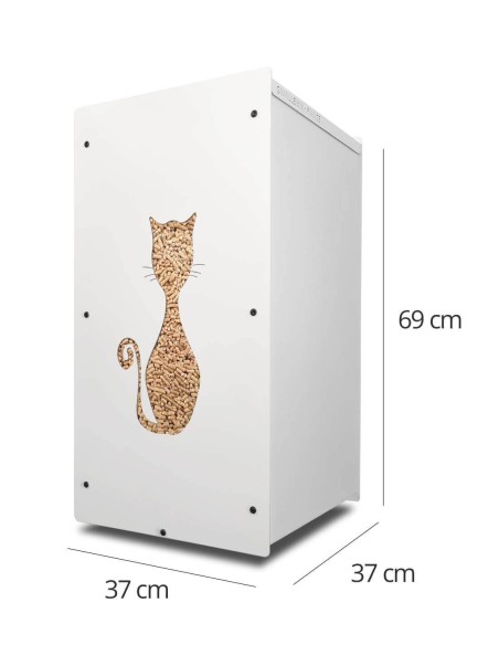 Wood pellet storage 55kg white cat