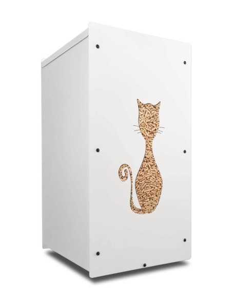 Wood pellet storage 55kg white cat