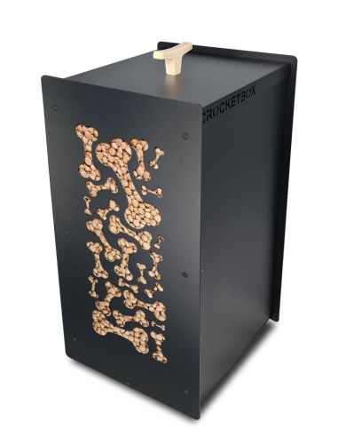 Rangement croquettes chien noir avec hublot en verre