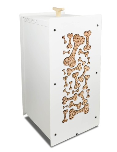 Boîte à croquettes 20 kg blanche avec hublot en verre