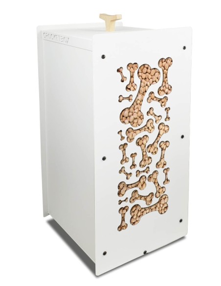 Boîte à croquettes 20 kg blanche avec hublot en verre