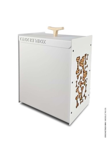 Poignée en bois verni sur boîte à croquettes Crocketbox fabriquée en France