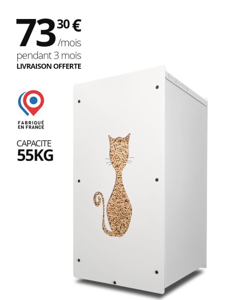 Wood pellet storage 55kg white cat