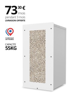 Storage cabinet for wood pellets in white color
