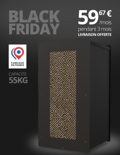 Meuble à granulés noir LABY 55 kg, Coffre à pellets élégant pour intérieur