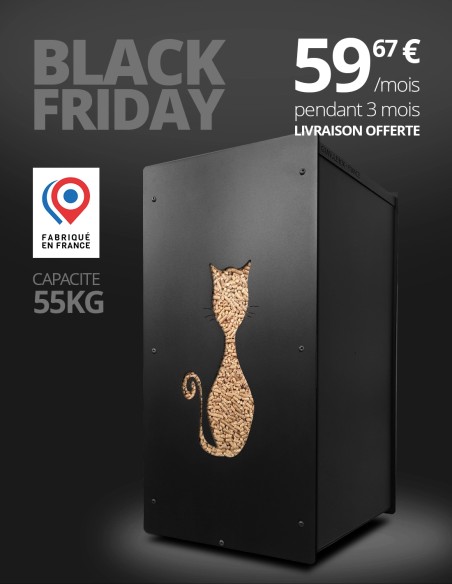 Wood pellet storage 55kg black cat : image