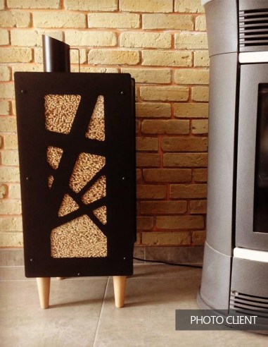 meuble de rangement granulés de bois en acier noir