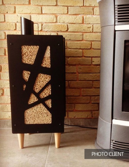 Black Steel Wood Pellet Storage Unit