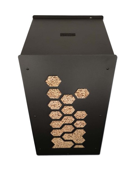 Granulebox 55kg noir OCTO pour stocker le granulé de bois en intérieur