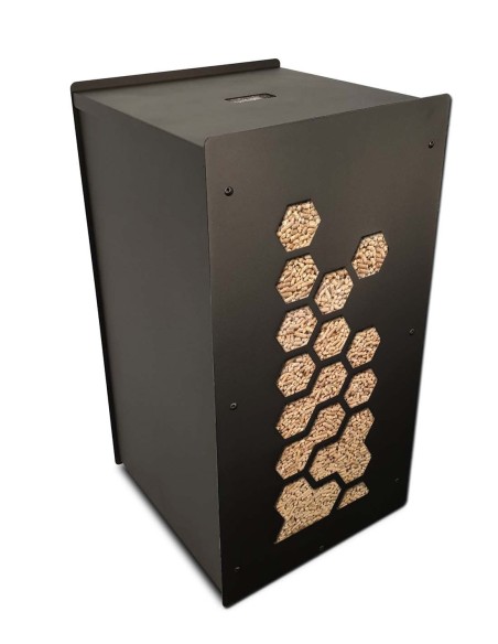 Granulebox 55kg noir OCTO permets de ranger les sacs de pellets
